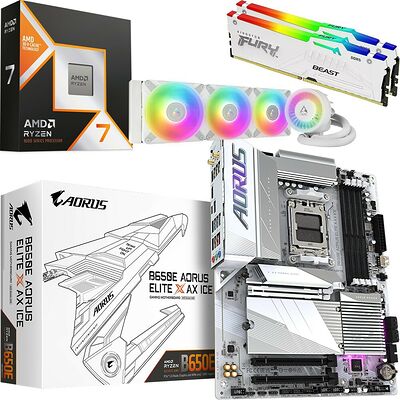 Kit évo Ryzen 7 9800X3D + B650E A ELITE X AX ICE + Liquid Freezer III 360 + 64Go