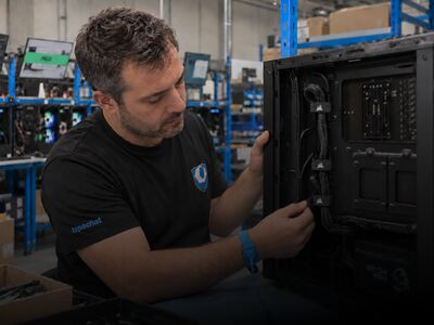Monteur assemblant un PC dans l'atelier TopAchat