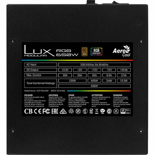 Aerocool LUX RGB 650M - Bronze - Alimentation PC Aerocool sur