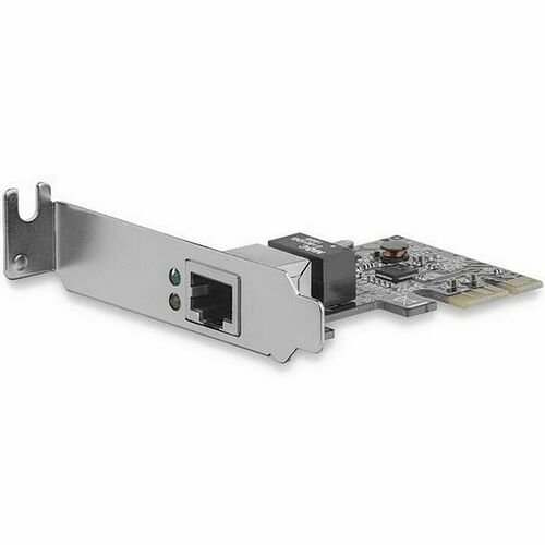 Carte réseau PCIe avec port Ethernet RJ45 et un voyant lumineux.
