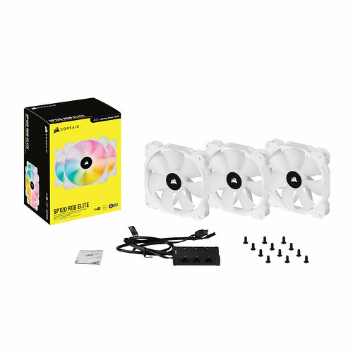 Corsair SP120 RGB Elite - Blanc - 120 mm (Pack de 3) + Lighting Node Core