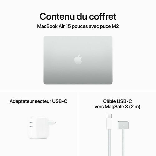 Apple MacBook Air M2 15" (2023) - Argent - 8 Go / 256 Go