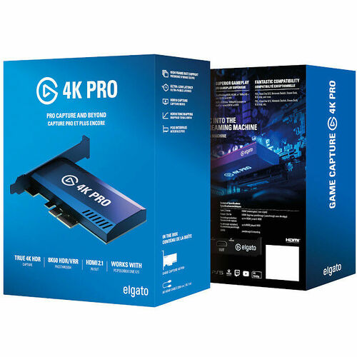 Boîte de capture Elgato Game Capture 4K Pro, un boîtier compact noir conçu pour la capture vidéo haute résolution.
