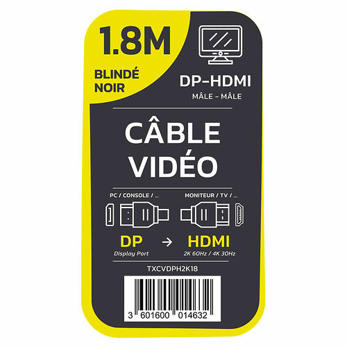 Textorm Câble DisplayPort / HDMI - Noir - 1.8 m