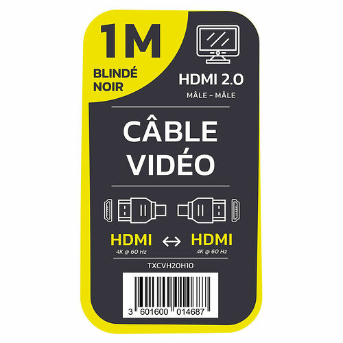 Textorm Câble HDMI 2.0 - Noir - 1 m