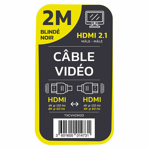 Textorm Câble HDMI 2.1 - Noir - 2 m