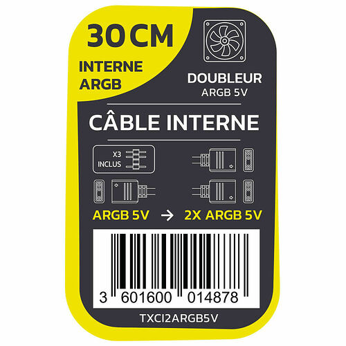 Textorm Câble splitter ARGB 4 broches vers 2x ARGB 4 broches - 30 cm