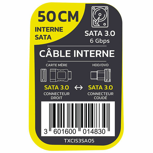 Textorm Câble SATA 3.0 Coudé / Droit - Noir - 0,5 m