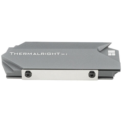 Dissipateur thermique Thermalright M.2 de couleur grise avec une plaque métallique de fixation.