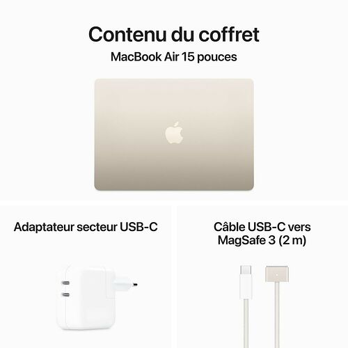 Apple MacBook Air M3 15" (2024) - Lumière stellaire - 24 Go / 512 Go