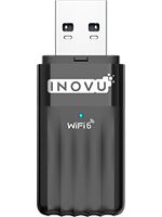Adaptateur USB Inovu compatible WiFi 6, de couleur noire avec un voyant lumineux bleu.