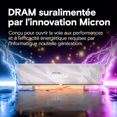 DDR5 Crucial Pro Overclocking Blanc - 32 Go (2 x 16 Go) 6400 MHz - CAS 32