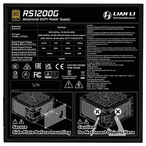 Lian Li RS1200 Noir - 1200W (Hub USB inclus)