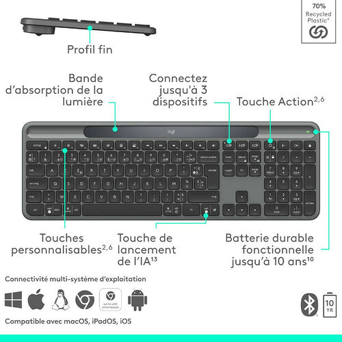 Logitech Signature Slim Solar+ wireless keyboard K980 (AZERTY)