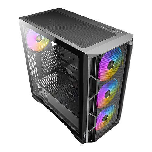 Boîtier PC Fractal Design noir avec trois ventilateurs RGB installés à l'avant et un ventilateur à l'arrière.