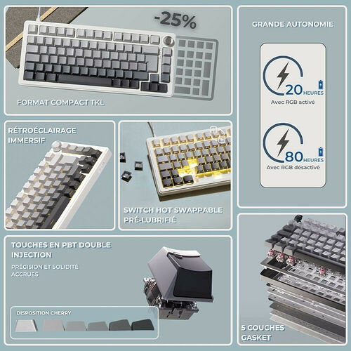The G-Lab Keyz Elite 300 - Gris/Blanc (AZERTY)