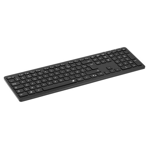Clavier d'ordinateur filaire noir avec pavé numérique, de format complet.
