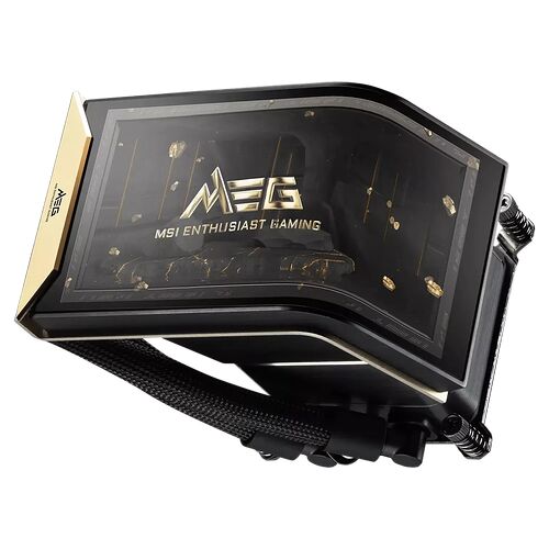 Carte graphique MSI de la gamme MEG avec un design noir et des accents dorés sur la plaque arrière.