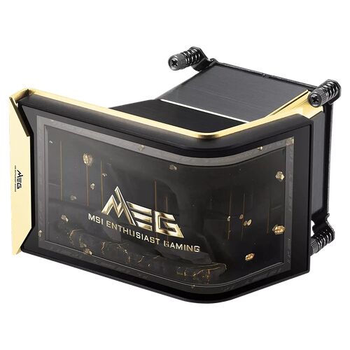 Écran de monitoring MSI MEG avec un design incurvé, des finitions dorées et le logo MSI Enthusiast Gaming sur fond noir.