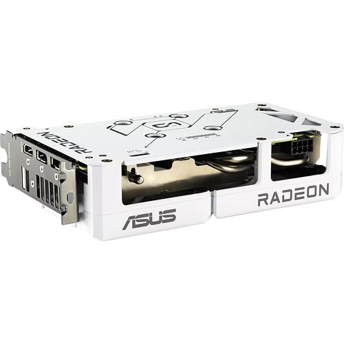 Carte graphique ASUS Radeon de couleur blanche avec un système de refroidissement imposant.