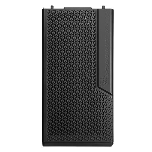 Une enceinte Bluetooth noire avec une grille de protection texturée en nid d'abeille sur toute la surface.