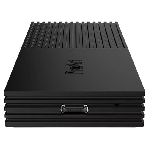 Boîtier externe ProArt de couleur noire avec une finition striée et un port USB-C sur la face avant.
