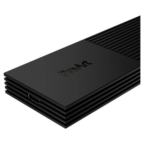 Une barre de son noire de la marque ProArt avec un design strié.
