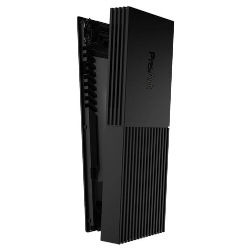 Support de fixation vertical noir pour console de jeux, présentant des fentes de ventilation et le logo ProArt.