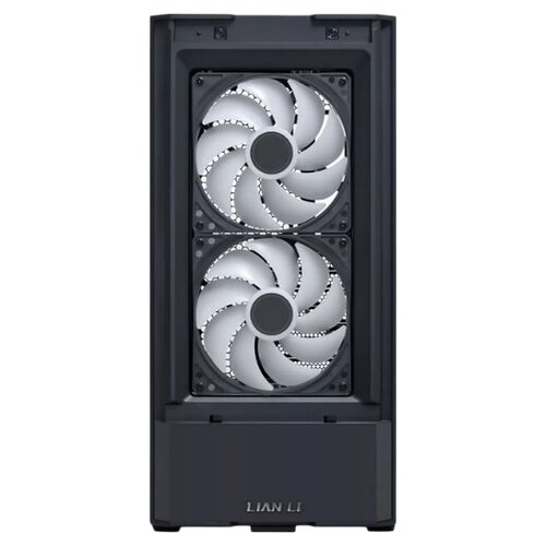 Refroidisseur liquide Lian Li avec deux ventilateurs blancs montés sur un radiateur noir.