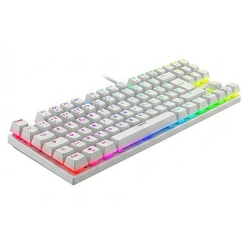 Clavier mécanique gamer blanc avec rétroéclairage RGB multicolore.