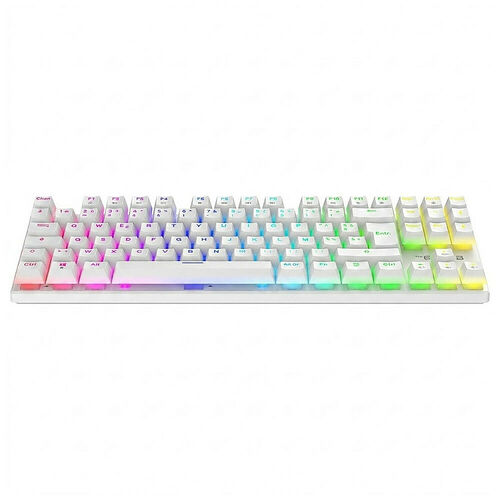 Clavier mécanique gamer blanc avec rétroéclairage RGB multicolore.