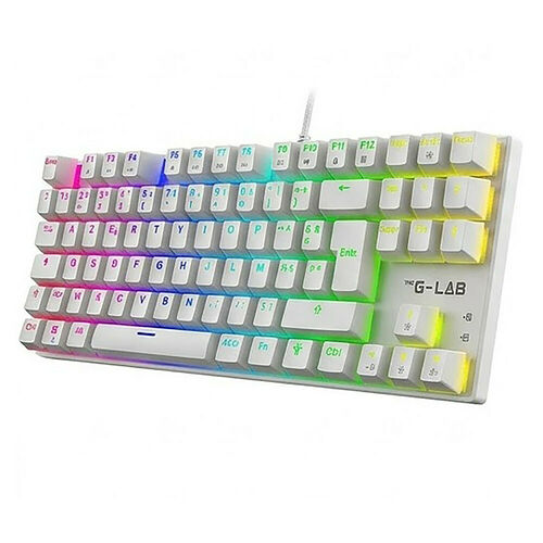Clavier mécanique blanc avec rétroéclairage RGB multicolore, de marque G-LAB.