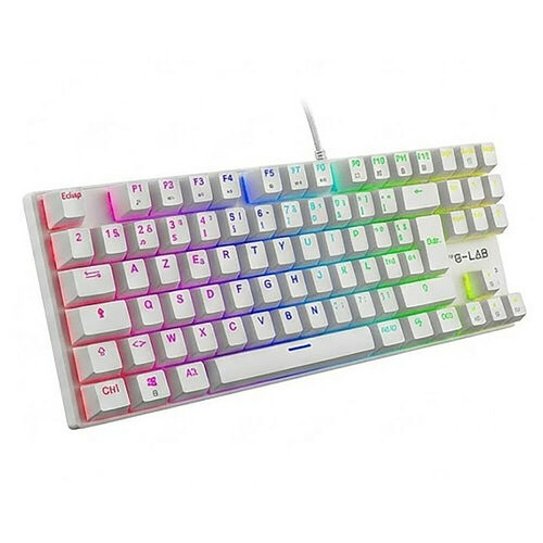 Clavier mécanique blanc avec rétroéclairage RGB multicolore, de marque G-LAB.