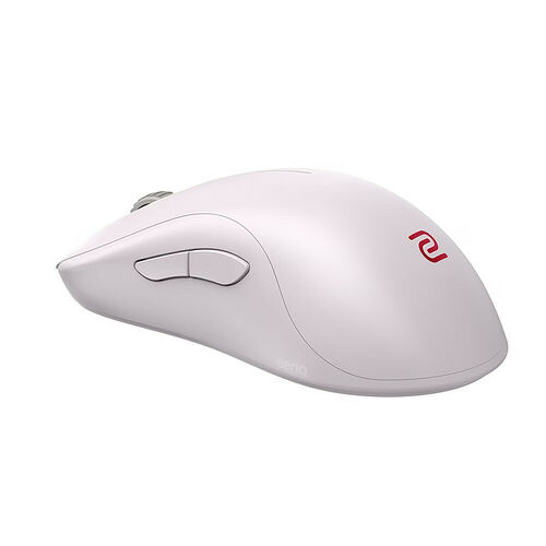 Souris sans fil blanche avec le logo rouge de la marque sur le dessus.