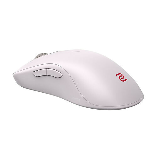 Souris sans fil blanche avec le logo rouge de la marque en forme de "n" stylisé.