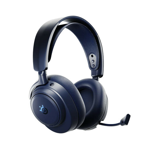 Casque audio bleu foncé avec micro intégré, de marque SteelSeries.