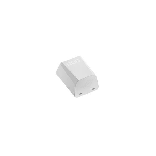 Petit accessoire blanc de la marque ROG avec le logo gravé sur le dessus.