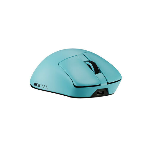 Souris sans fil de couleur bleu turquoise avec le logo ACE visible sur le côté.
