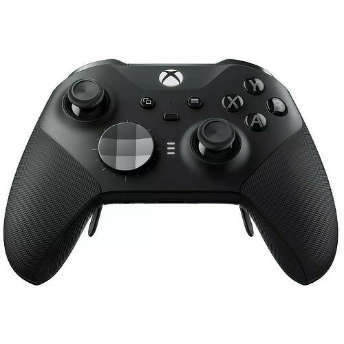 Manette Xbox noire avec des sticks analogiques, des boutons directionnels et le logo Xbox au centre.
