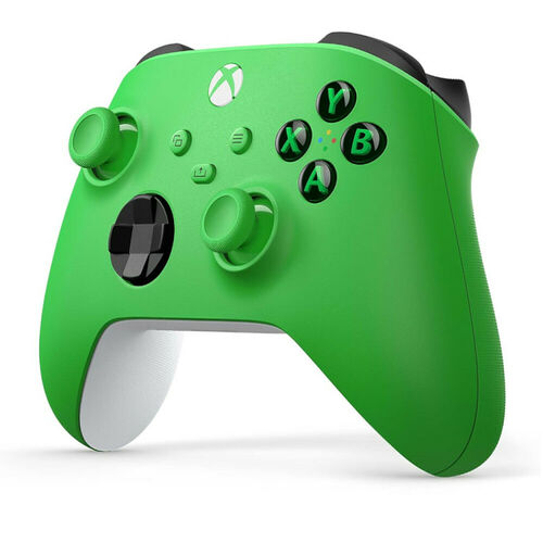 Manette Xbox de couleur verte avec des touches noires et un joystick gris.