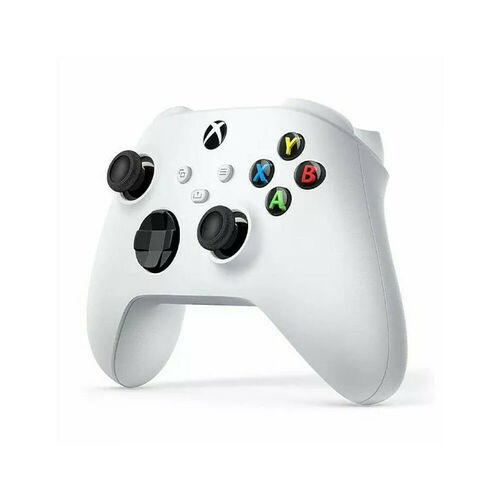 Manette Xbox blanche avec ses boutons colorés et ses joysticks noirs.