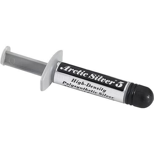 Pâte thermique Arctic Silver 5 présentée dans son tube applicateur gris et noir.