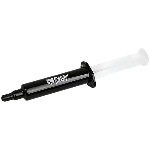Pâte thermique Thermal Grizzly présentée dans un tube applicateur noir et transparent.