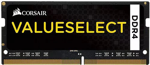 Barrette de mémoire vive Corsair DDR4 avec le texte "VALUESELECT" écrit en jaune sur un fond noir texturé.