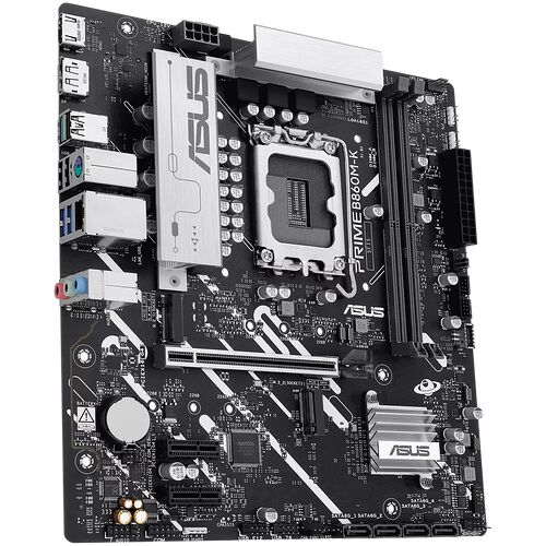 Carte mère ASUS Prime B860M-K avec dissipateur thermique sur le socket CPU et des emplacements pour barrettes de RAM.