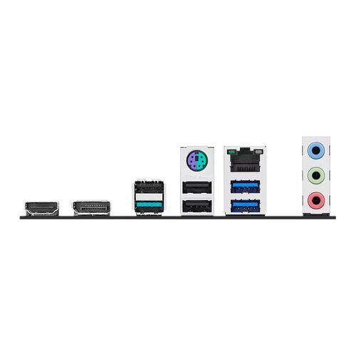 Une série de différents ports de connexion pour PC, incluant des ports HDMI, DisplayPort, USB et des prises audio, présentés sur un fond noir.
