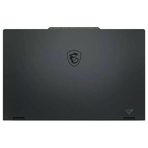 Un ordinateur portable MSI de couleur noire avec le logo de la marque centré sur le capot.