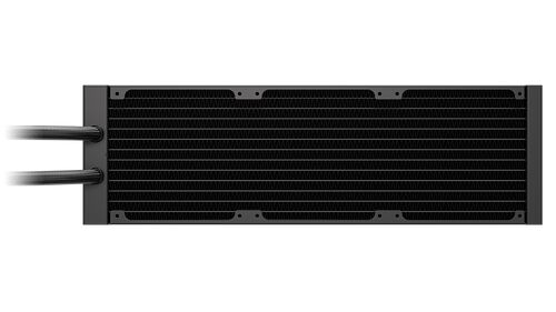 Radiateur de watercooling pour PC avec deux tuyaux flexibles sur le côté gauche.