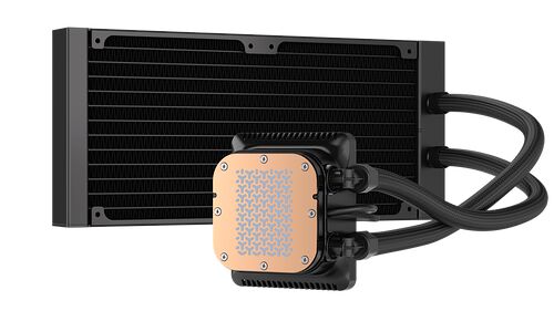 Un kit de refroidissement liquide avec un radiateur noir et une pompe à base de cuivre pour refroidir ton processeur.