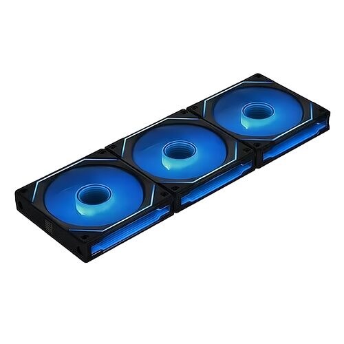 Lot de trois ventilateurs de boîtier PC avec éclairage LED bleu.